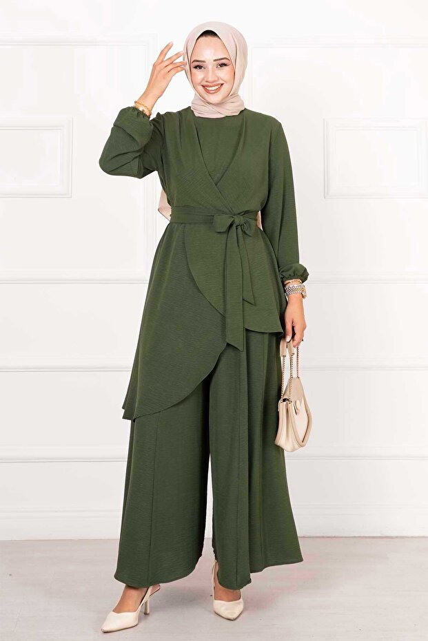 Loose Fit Aerobin Modest Two-Piece Set Khaki