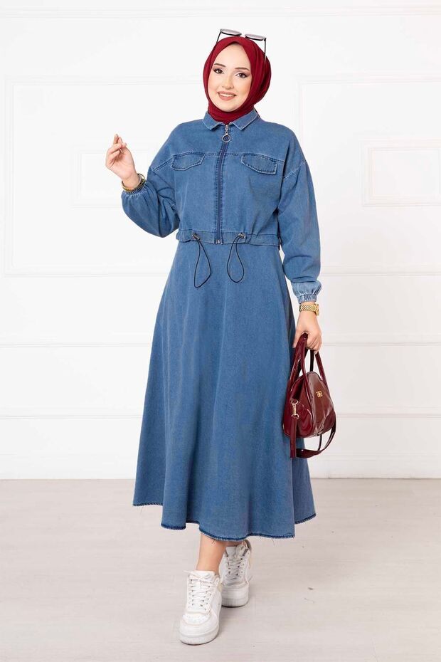 Skirted Denim Suit Light Blue
