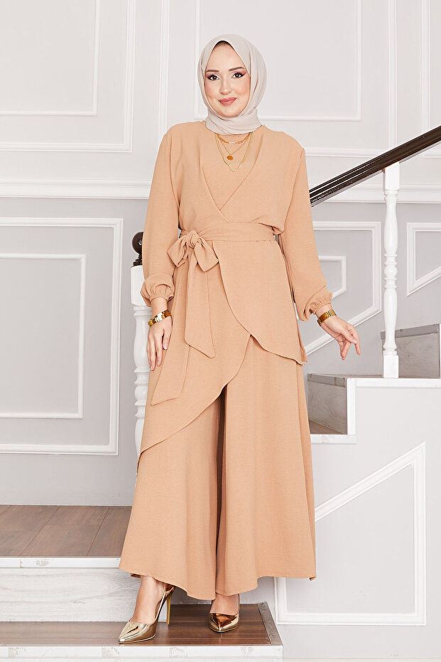 Casual Fit Aerobin Hijab Double Set Camel