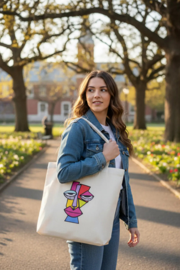 Modern Figure Patterned Linen Bag - 1