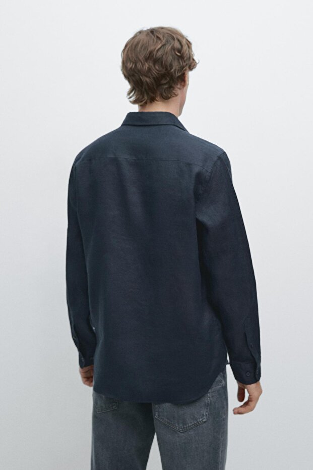 %100 keten slim fit gömlek - 3