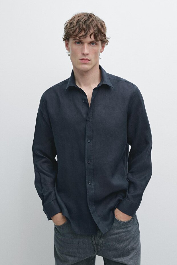 %100 keten slim fit gömlek - 2