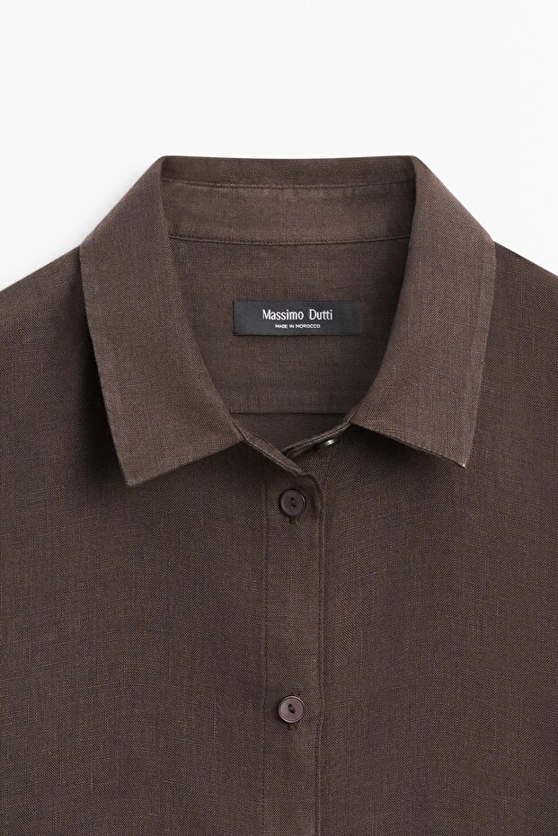 Dökümlü %100 keten gömlek - 6