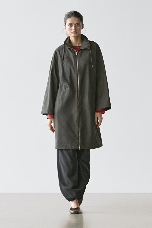 Technical fabric trench coat with hood - 1