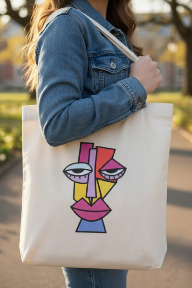 Modern Figure Patterned Linen Bag - 4