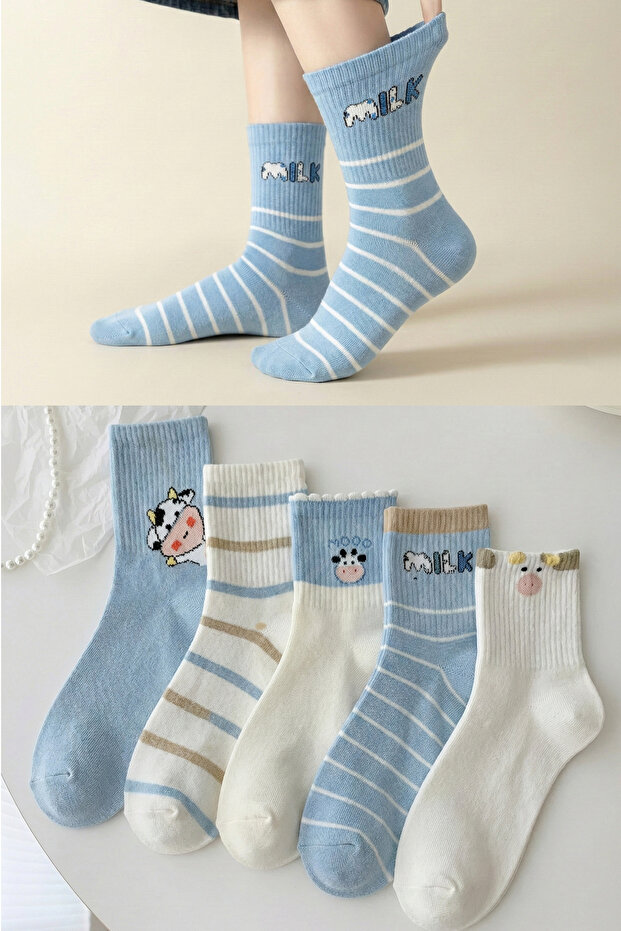 5 Pairs of Cow Patterned Women's Socks