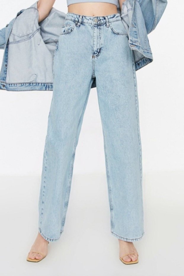 90's Blue Lycra Super High Waist Loose Jean Trousers