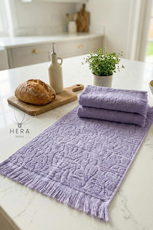 Kitchen Towel with Cotton and Fringe 30X50 cm Set of 3 Purple