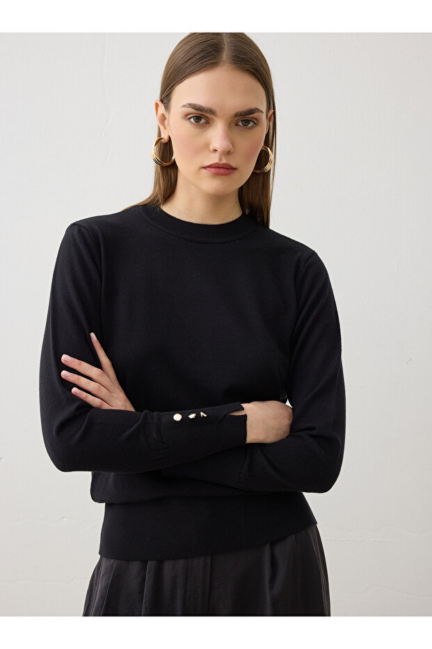 سترة تريكو بأزرار ذهبية - أسود - - 3