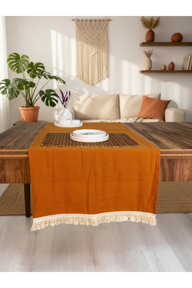 Cinnamon (Tile) Colored Linen Tasseled Runner