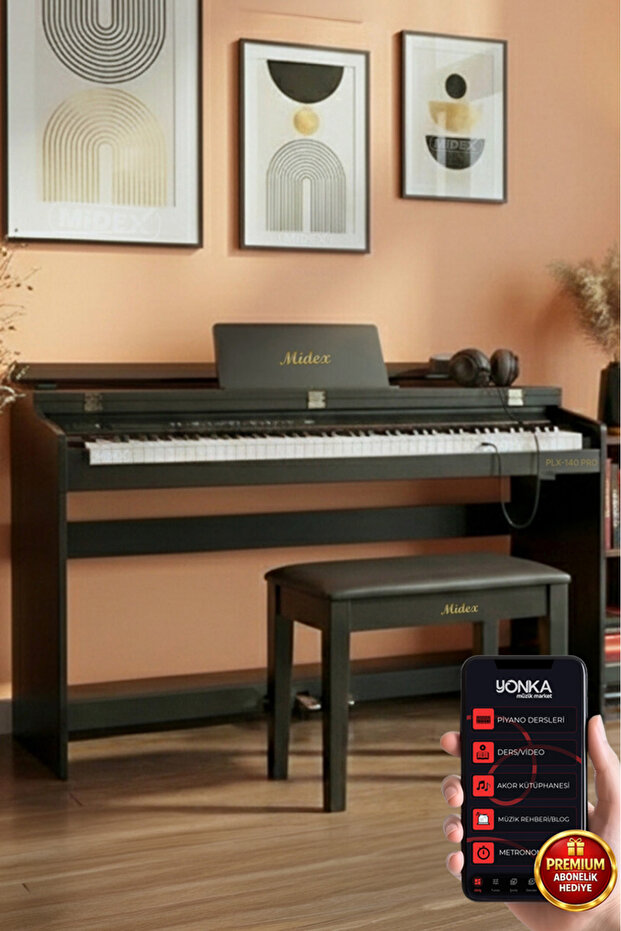 Midex Plx-140 Pro-bk Dijital Piyano Bluetooth Tuş Hassasiyeti 88 Tuşlu Kapaklı (KULAKLIK VE TABURE)