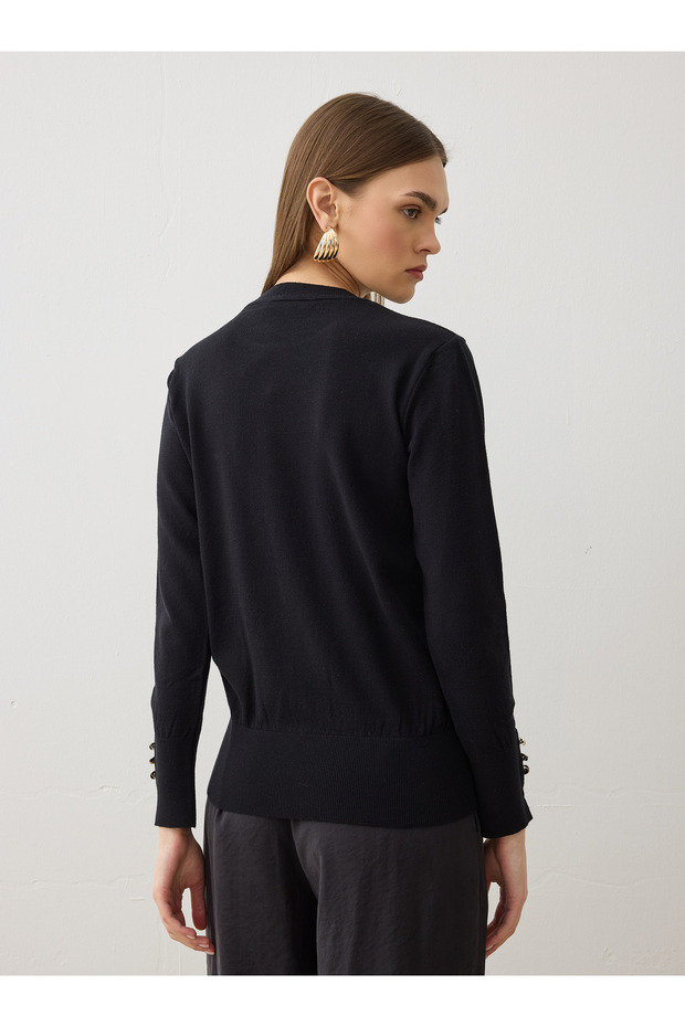 سترة تريكو بأزرار ذهبية - أسود - - 5