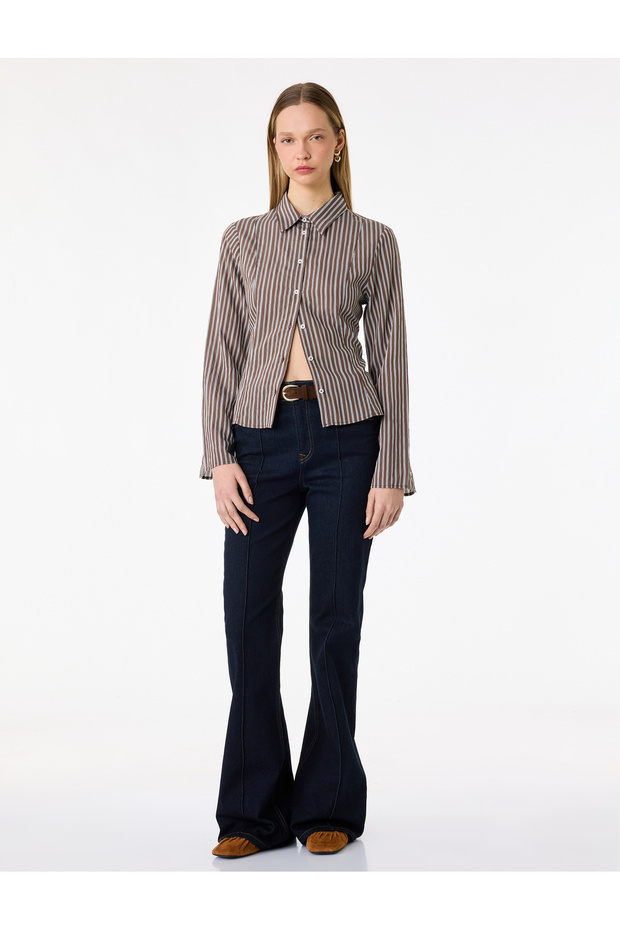 Long Sleeve Classic Collar Slim Fit Viscose Striped Shirt