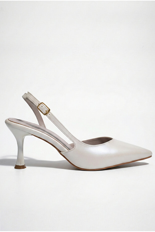 Women's Satin Design Asymmetrical Banded Pointed Toe Thin Heeled Shoes