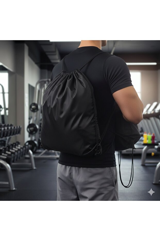 Waterproof Drawstring Drawstring Sports Bag - Training, Gym and Daily Use Backpack - Unisex Black