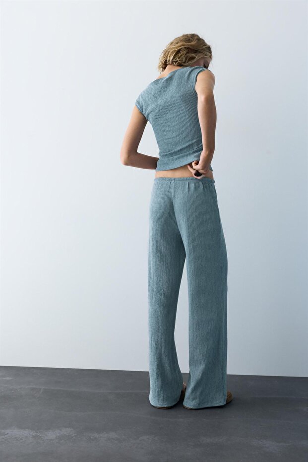 Bambula geniş paça pantolon - 5