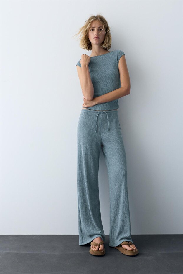 Bambula geniş paça pantolon - 2