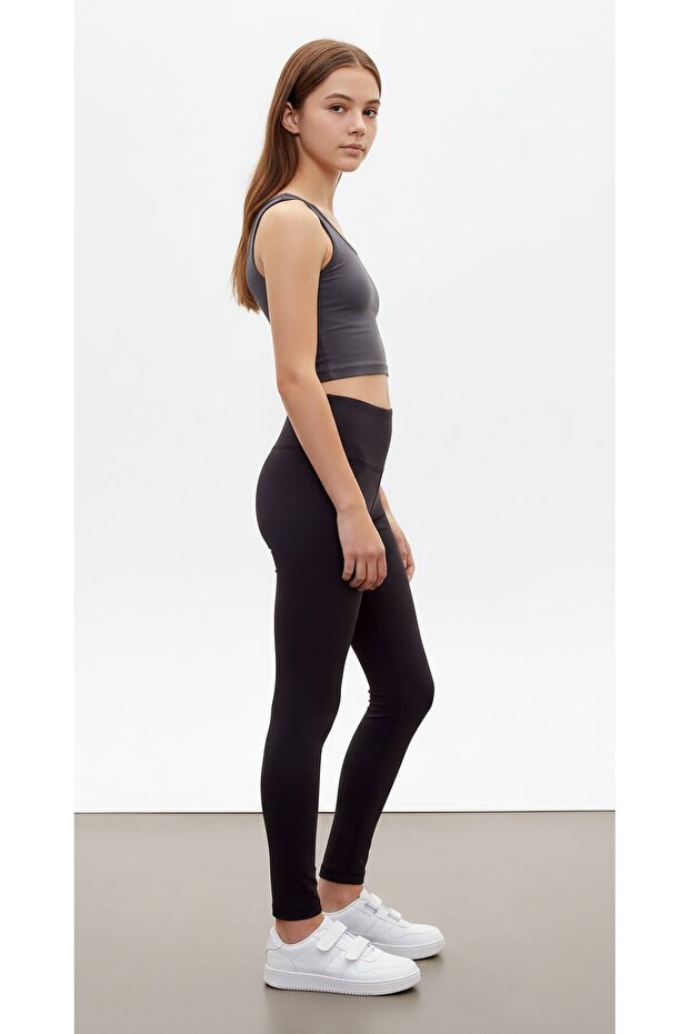 Kız Çocuk Düz Siyah Basic Tayt 18106 - 4