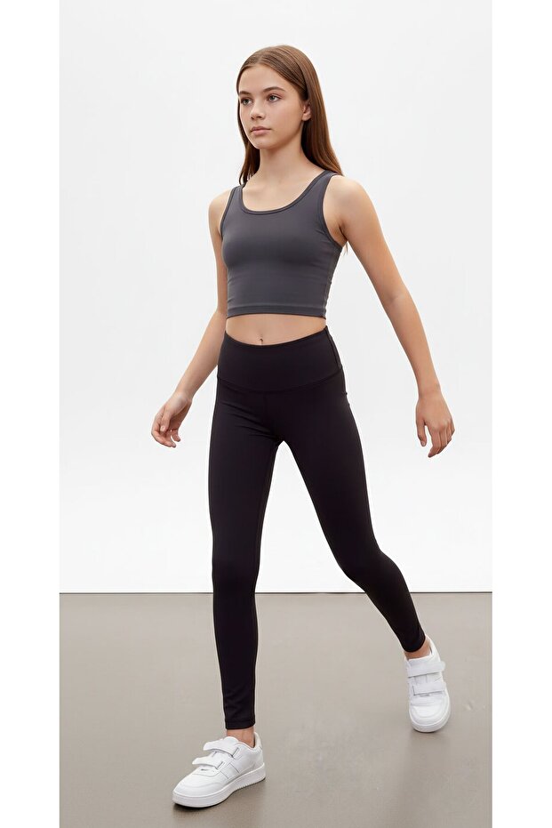 Kız Çocuk Düz Siyah Basic Tayt 18106 - 2