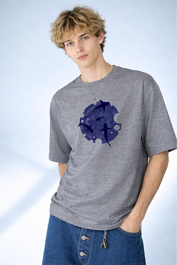 Men's Modern Optical Illusion Graphic Printed Gray T-Shirt