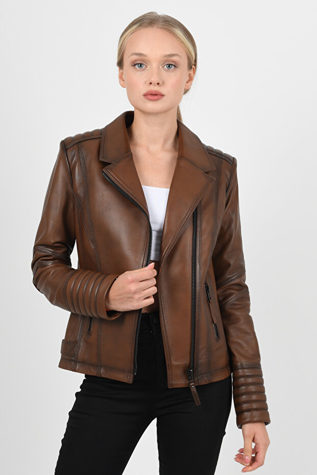 Women's Antique Brown Genuine Leather Jacket