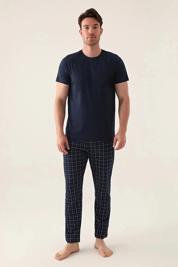 بدلة رجالية مزدوجة - أزرق داكن - 2