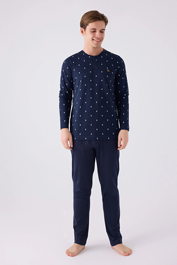 بدلة رجالية مزدوجة - أزرق داكن - 3