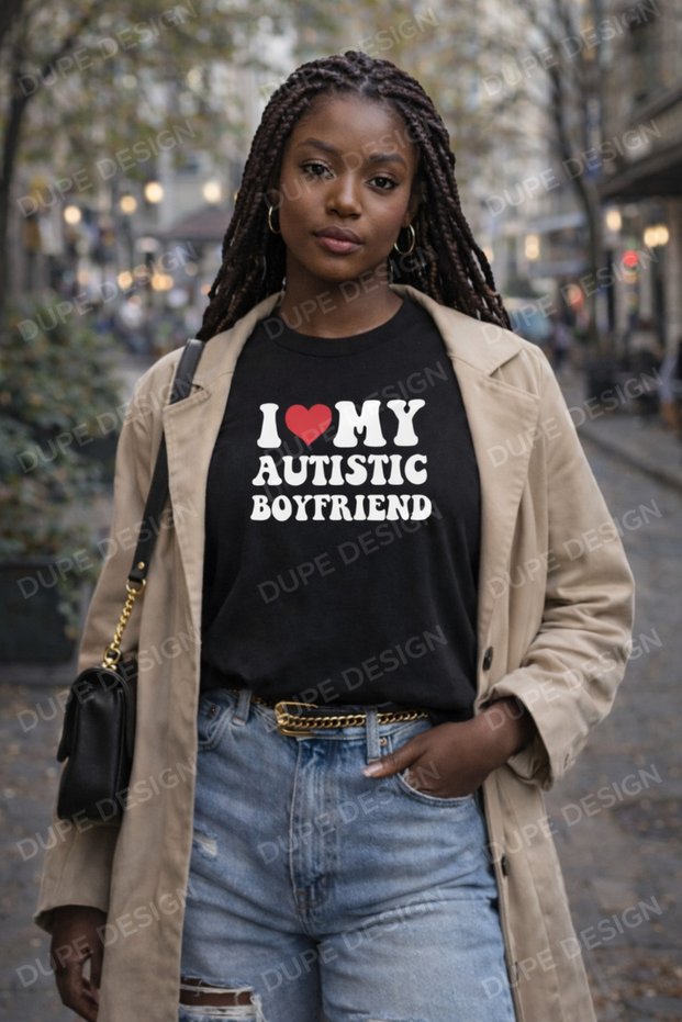 I Love My Boyfriend Printed Oversized Black Lover T-Shirt