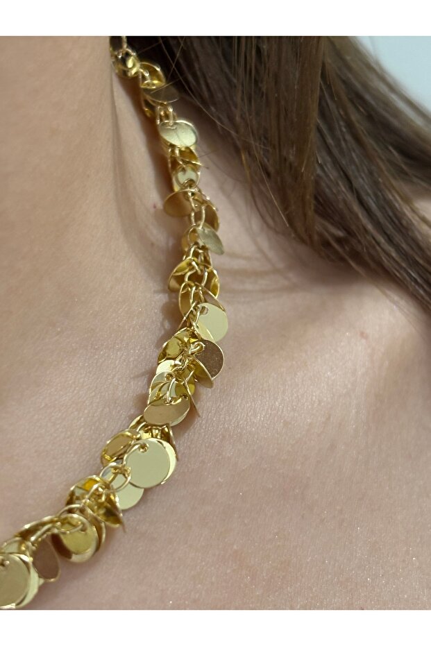 Çoklu Pullu Sallantılı Gold Kolye - 4