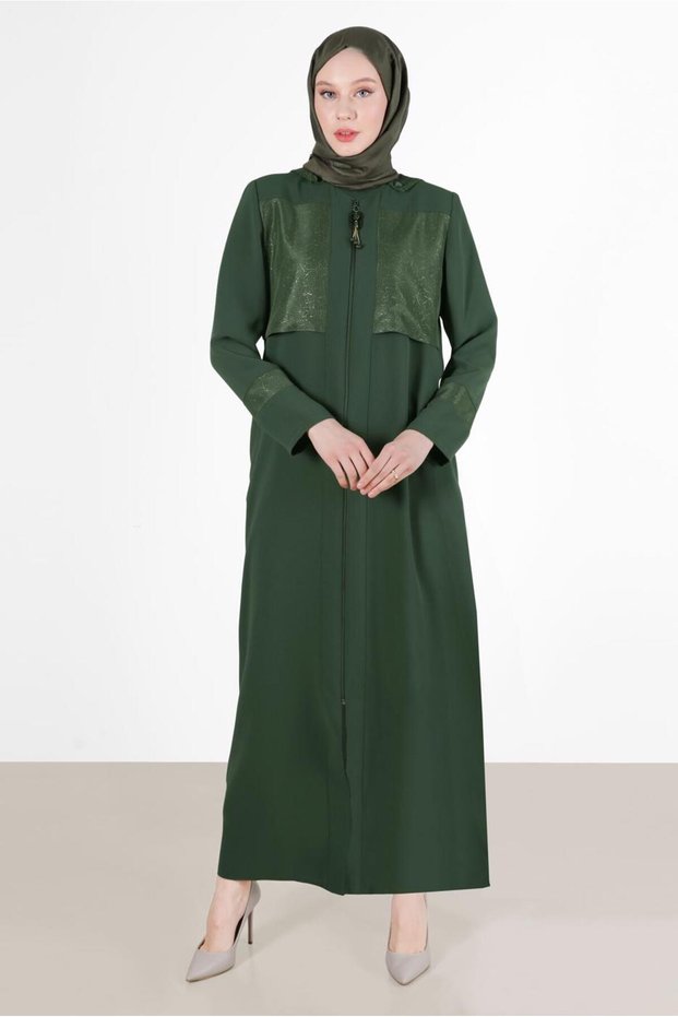 Shiny Fabric Detail Zippered Coat 10535