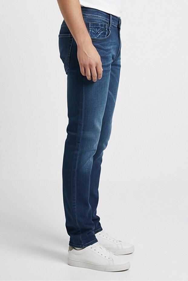 بنطلون جينز رجالي ضيق قابل للتمدد، أزرق - 4