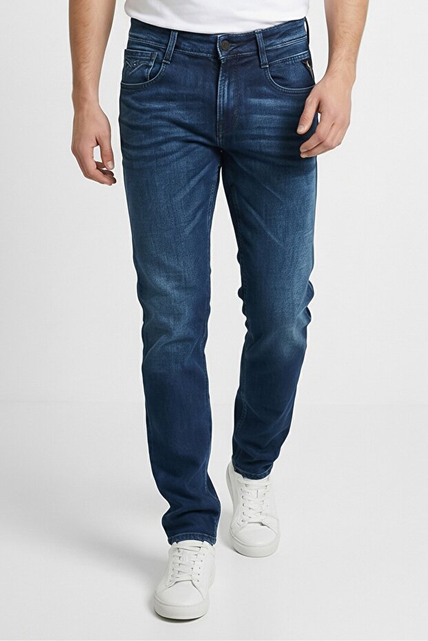 بنطلون جينز رجالي ضيق قابل للتمدد، أزرق - 2