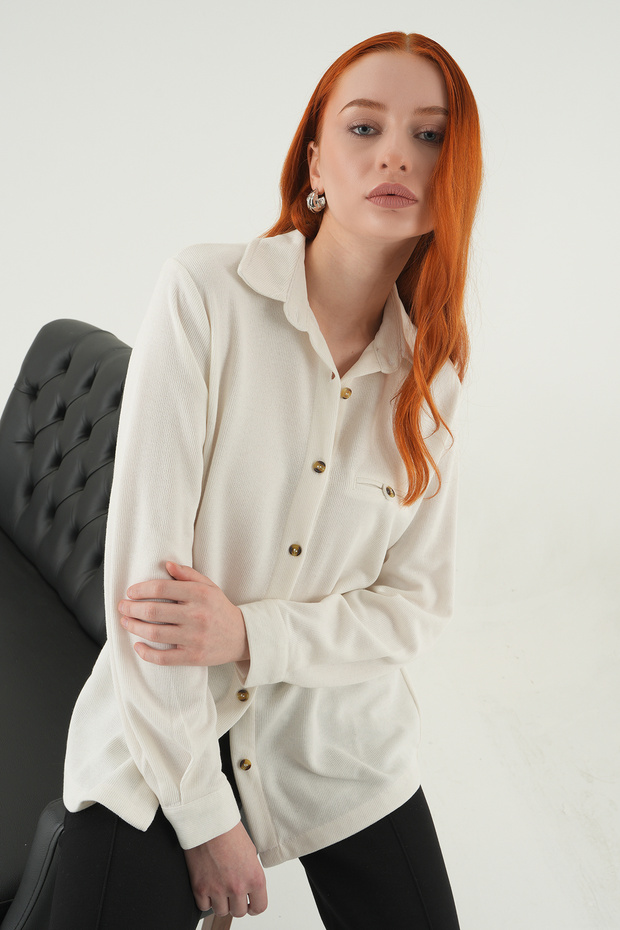 3081A Front Buttoned Shirt Ecru - 1