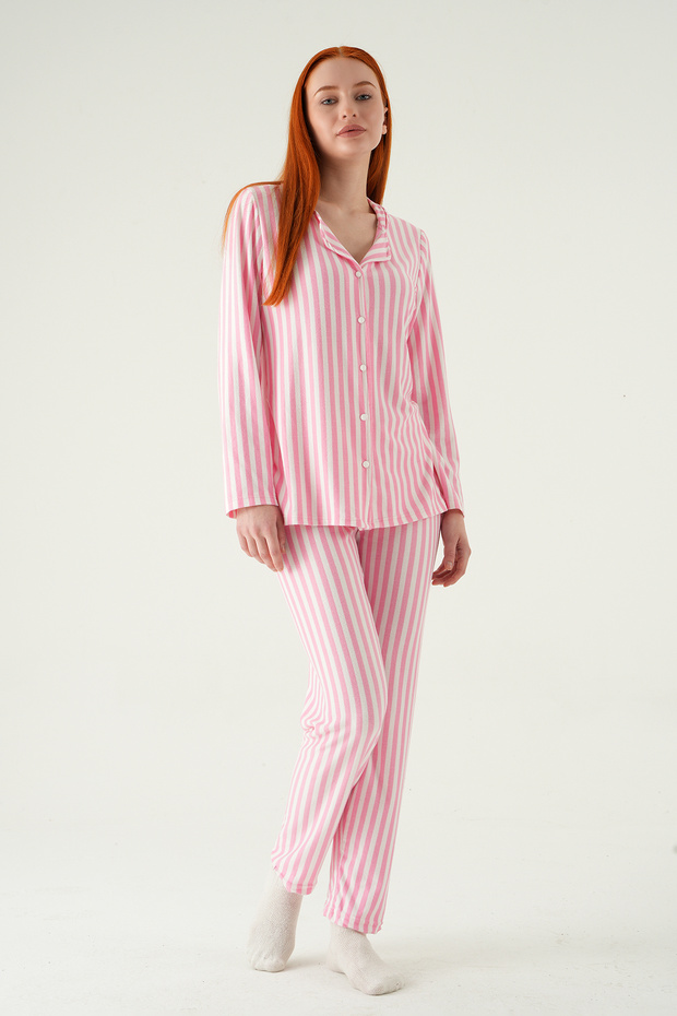 4542 Σετ Πιτζάμες Ριγέ Ροζ - 1