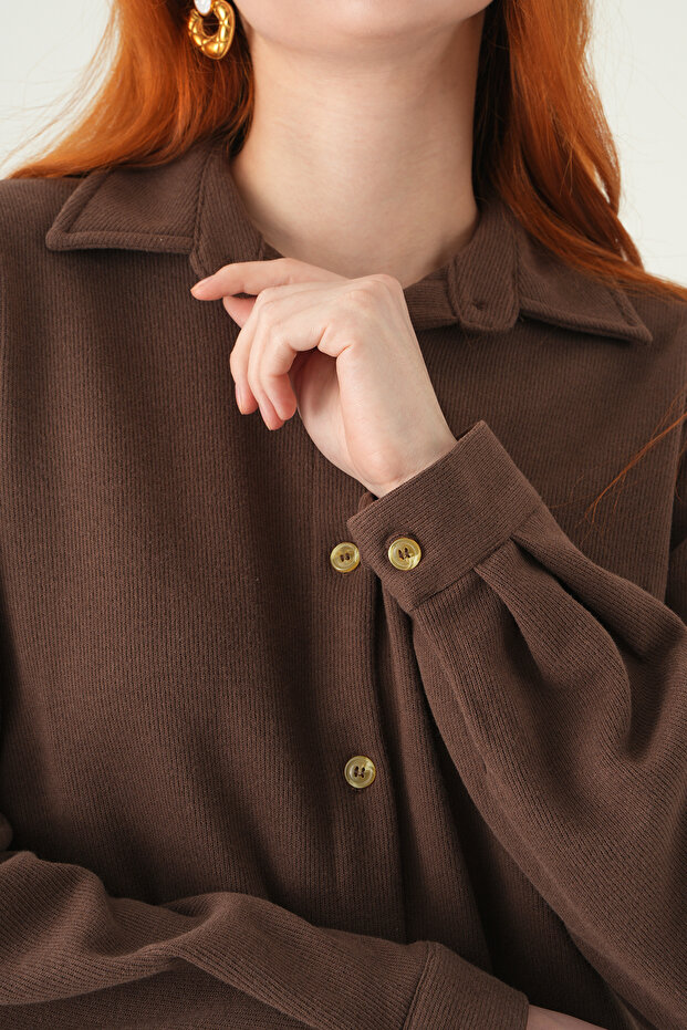 3081A قميص بأزرار أمامية بني - 4