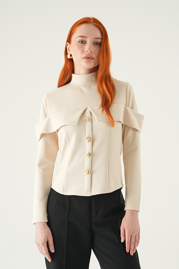 8386A بلوزة بأزرار أمامية مزينة بالأحجار - 1