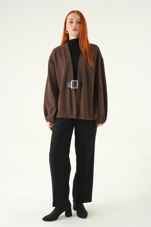 3123A Front Belted Kimono Brown - 3