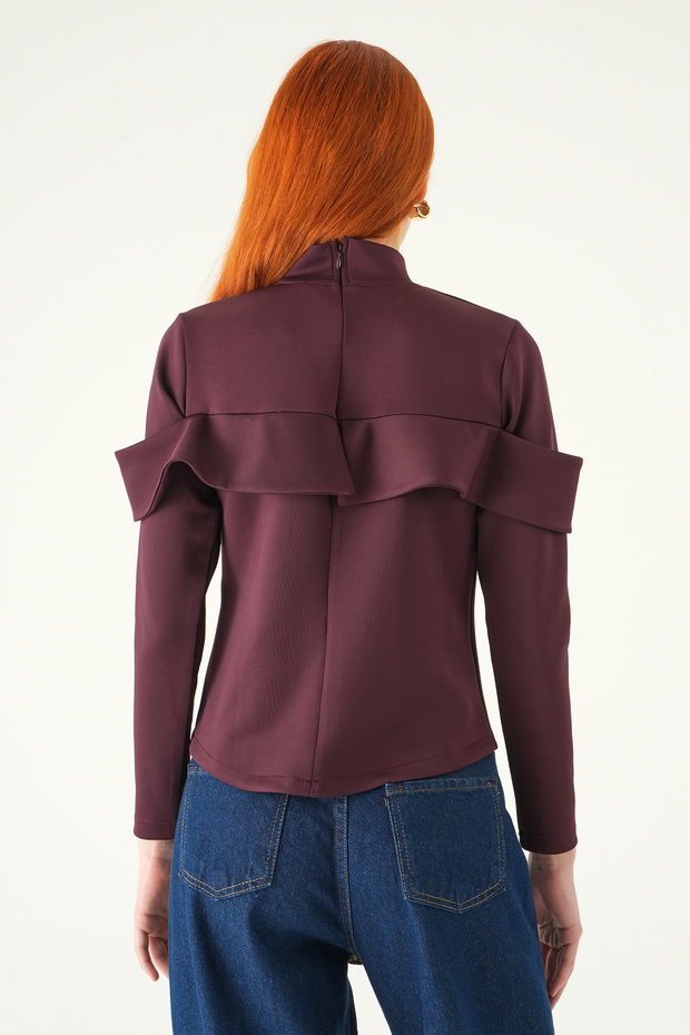 8386A بلوزة بأزرار أمامية بلون البرقوق - 5