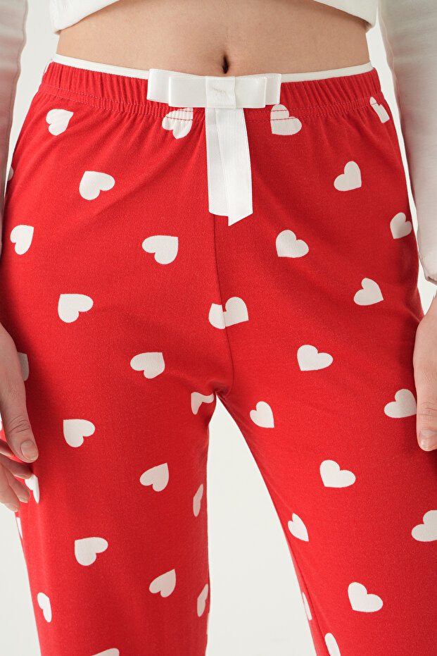 4530 Heart Pattern Pajama Bottoms Red - 4