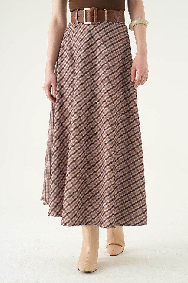 1344 تنورة مزينة بحزام باللون البيج - 2