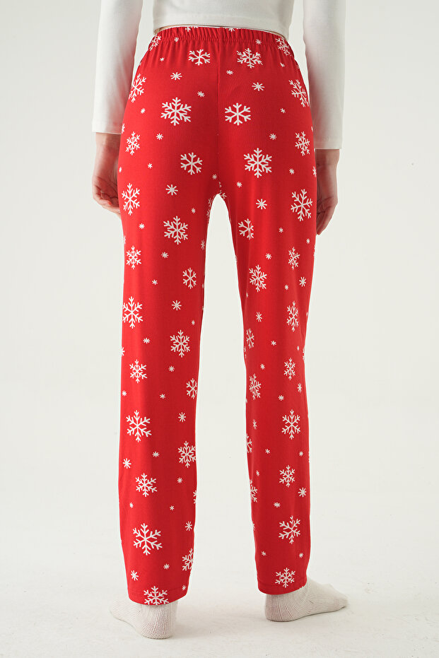 4531 بيجامة بنمط الثلج باللون الأحمر - 5