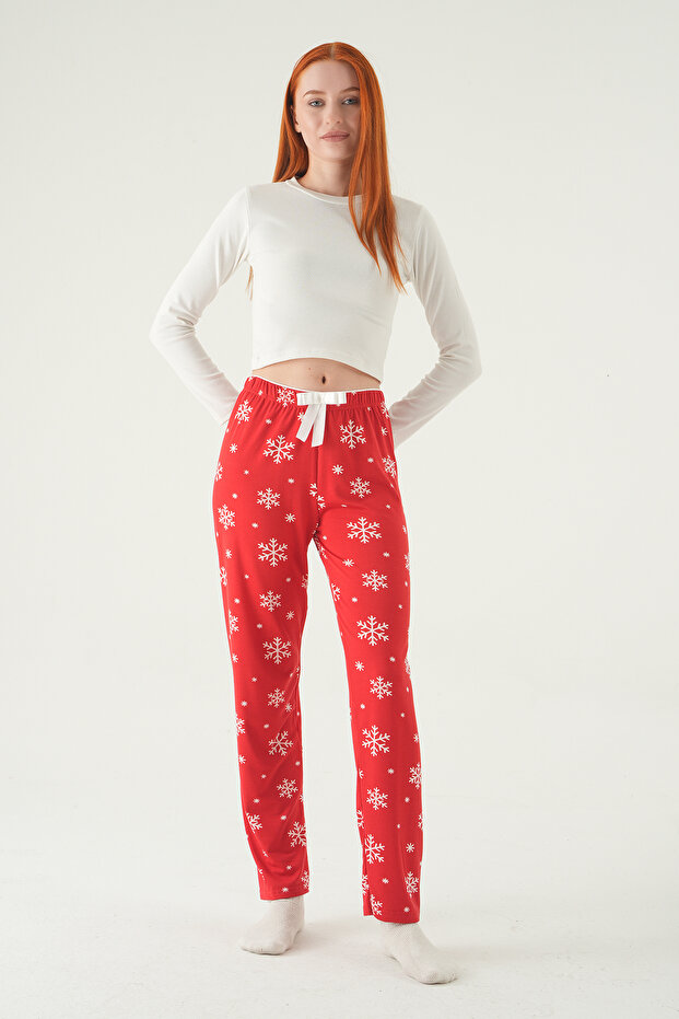 4531 بيجامة بنمط الثلج باللون الأحمر - 3