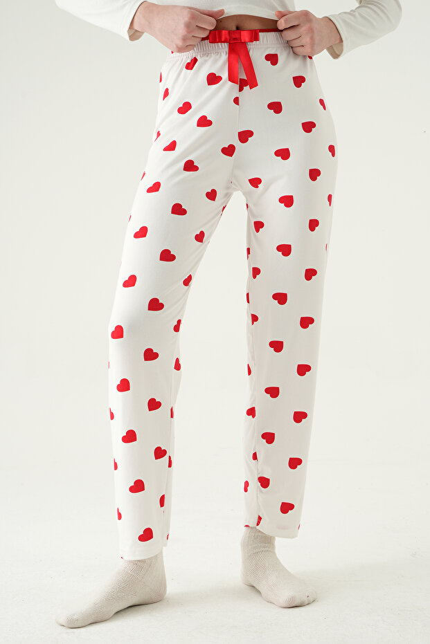 4530 Heart Pattern Pajama Bottoms White - 3