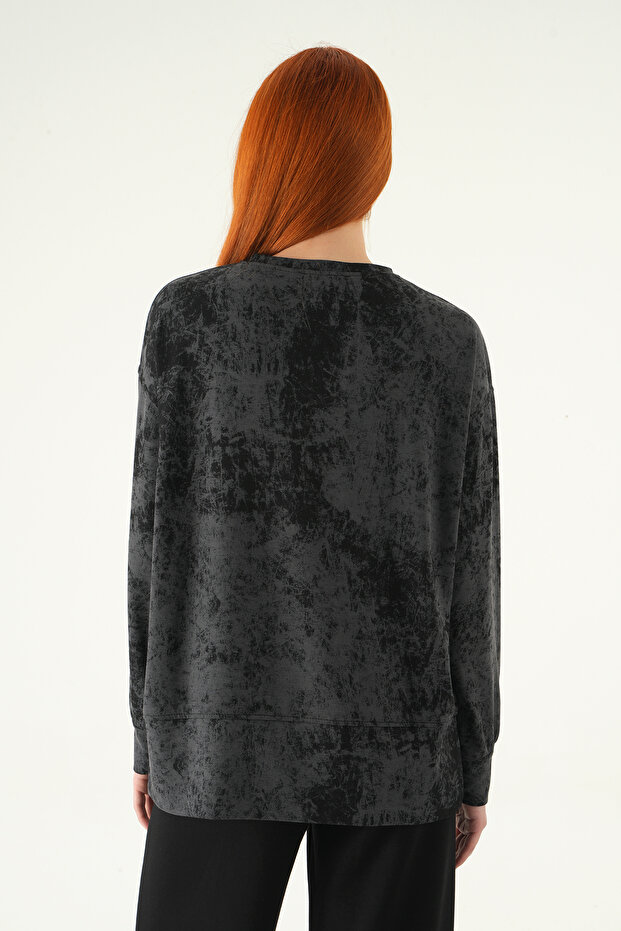 8363A Patterned Crew Neck Tunic Black - 5