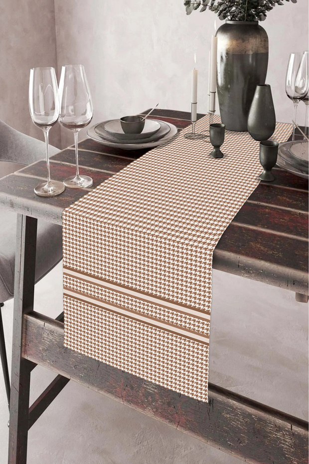 40x140cm Decorative Woven Stain - Non-retention Printed, Washable Houndstooth Thai Feather Tablecloth Runner