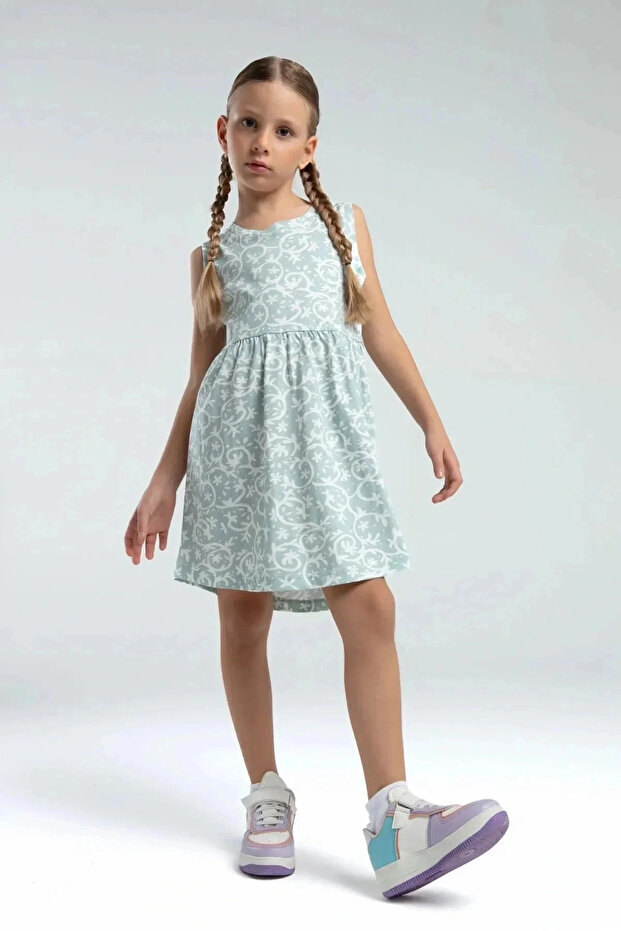 فستان بأكمام صفر منقوش على شكل فرع - 1