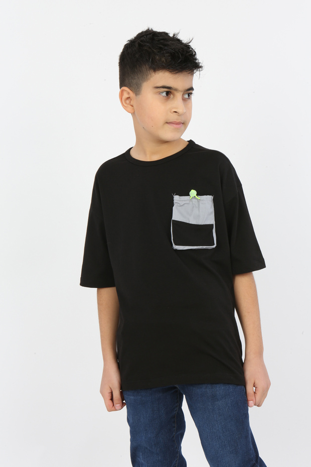Boys' Printed Crew Neck Short Sleeve Single Pocket T-Shirt