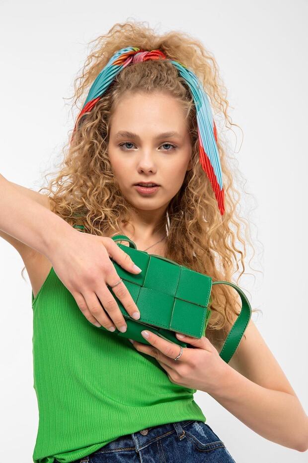 Kalın Örme Derili Yeşil Mini Kadın Çanta - 2