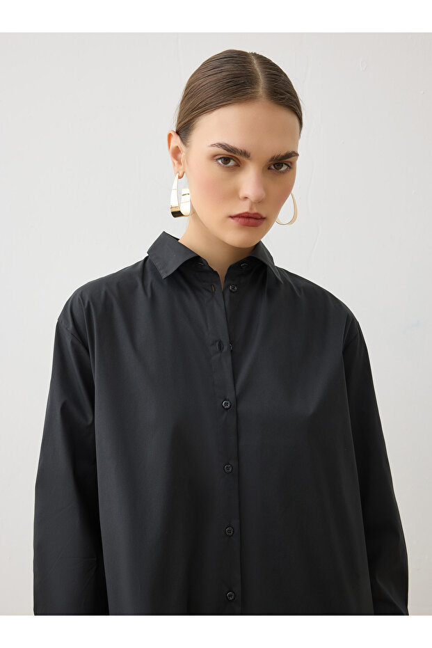 Poplin Kumaşlı Basic Bluz / Gömlek - Siyah - - 4