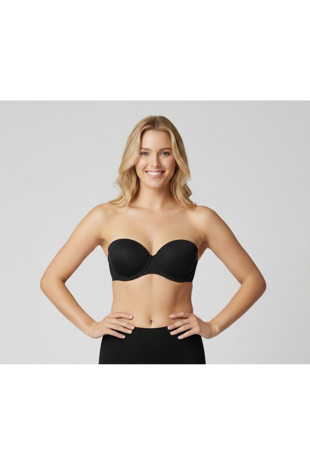 Women's Black V620761 Pisa Underwire Push up / Padded Strapless Micro Basic Bra